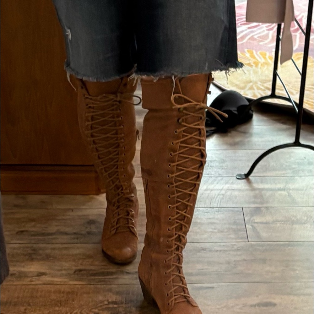 Free People Tall Lace-Up Brown Suede Boots